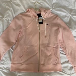 pink tommy hilfiger zip up hoodie